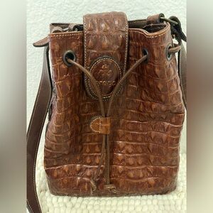 Vintage Prego Croc-embossed Leather Shoulder/Drawstring Bag